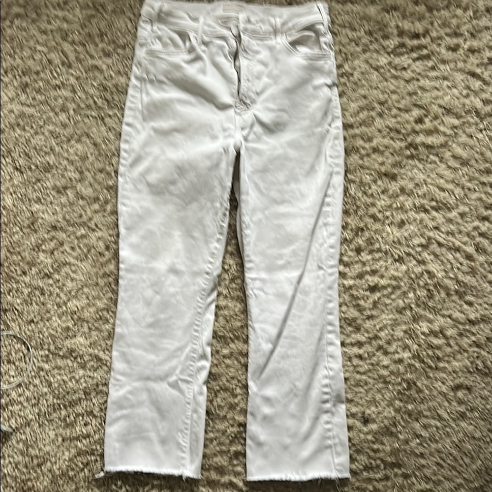 MOTHER Women's White cropped frayed Jeans